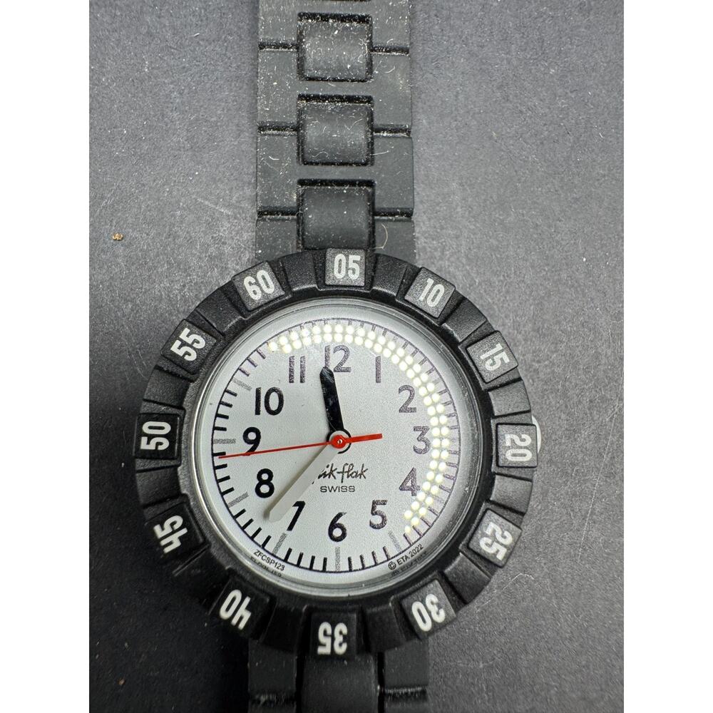 SWATCH Flik Flak Swiss Quartz ZFCSP013 Level Black Rubber Strap Kids Watch Works